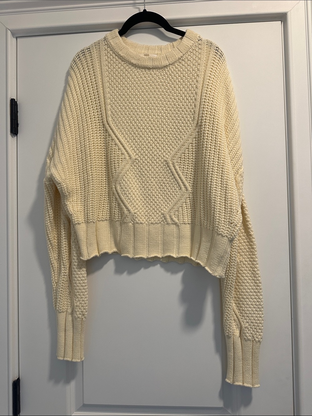 All:row Cream Cable-Knit Cropped Sweater
